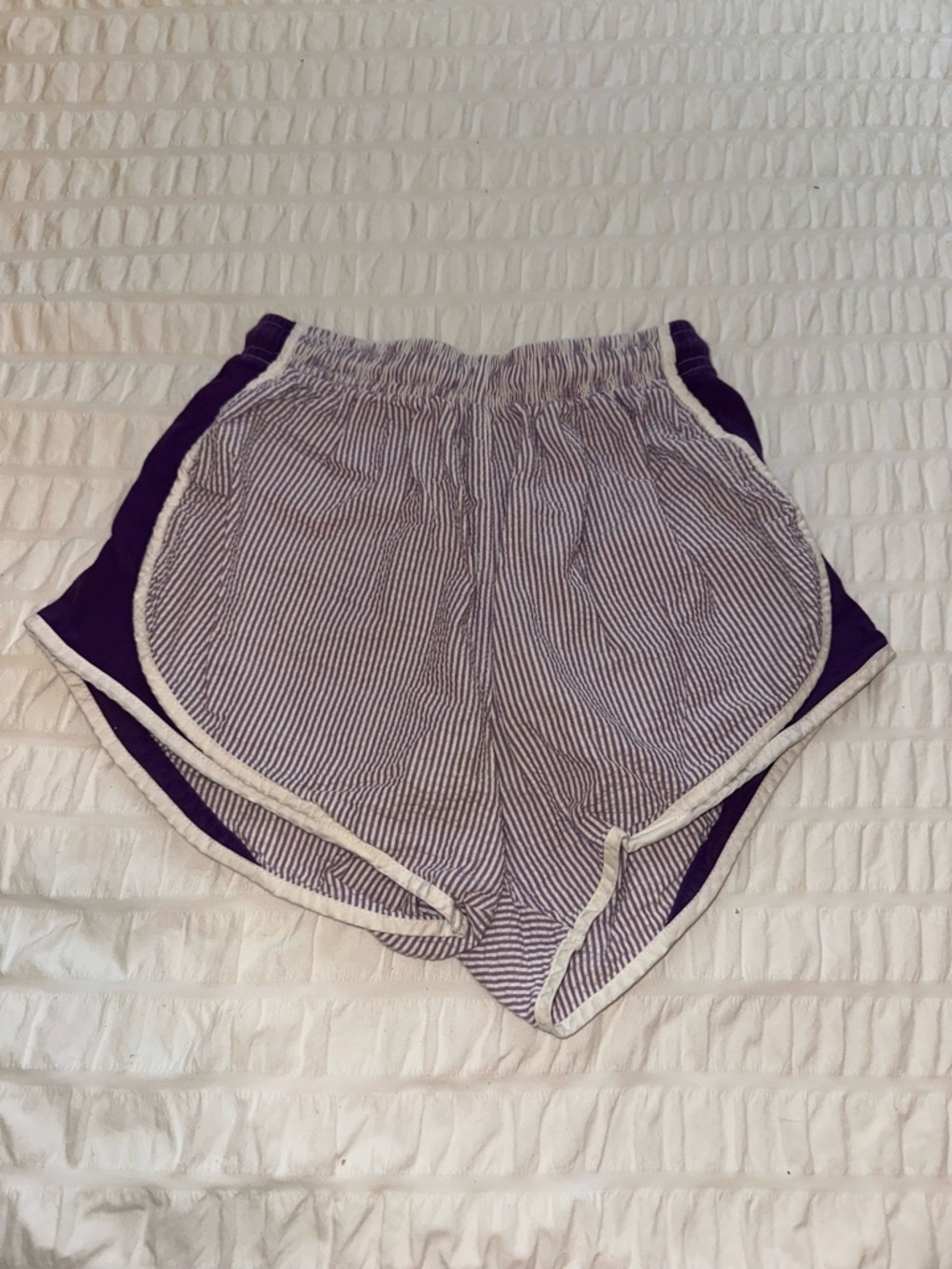 Lauren James Purple and White Seersucker Athletic Shorts